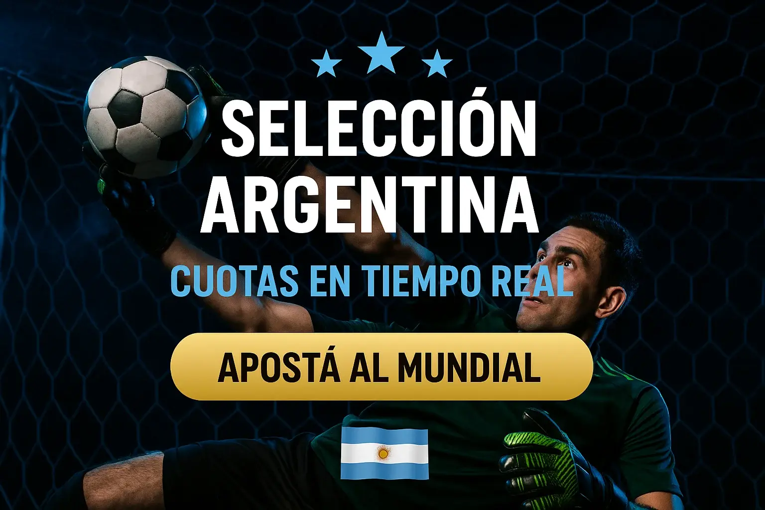 Banner de apuestas con arquero de la Selección Argentina atajando