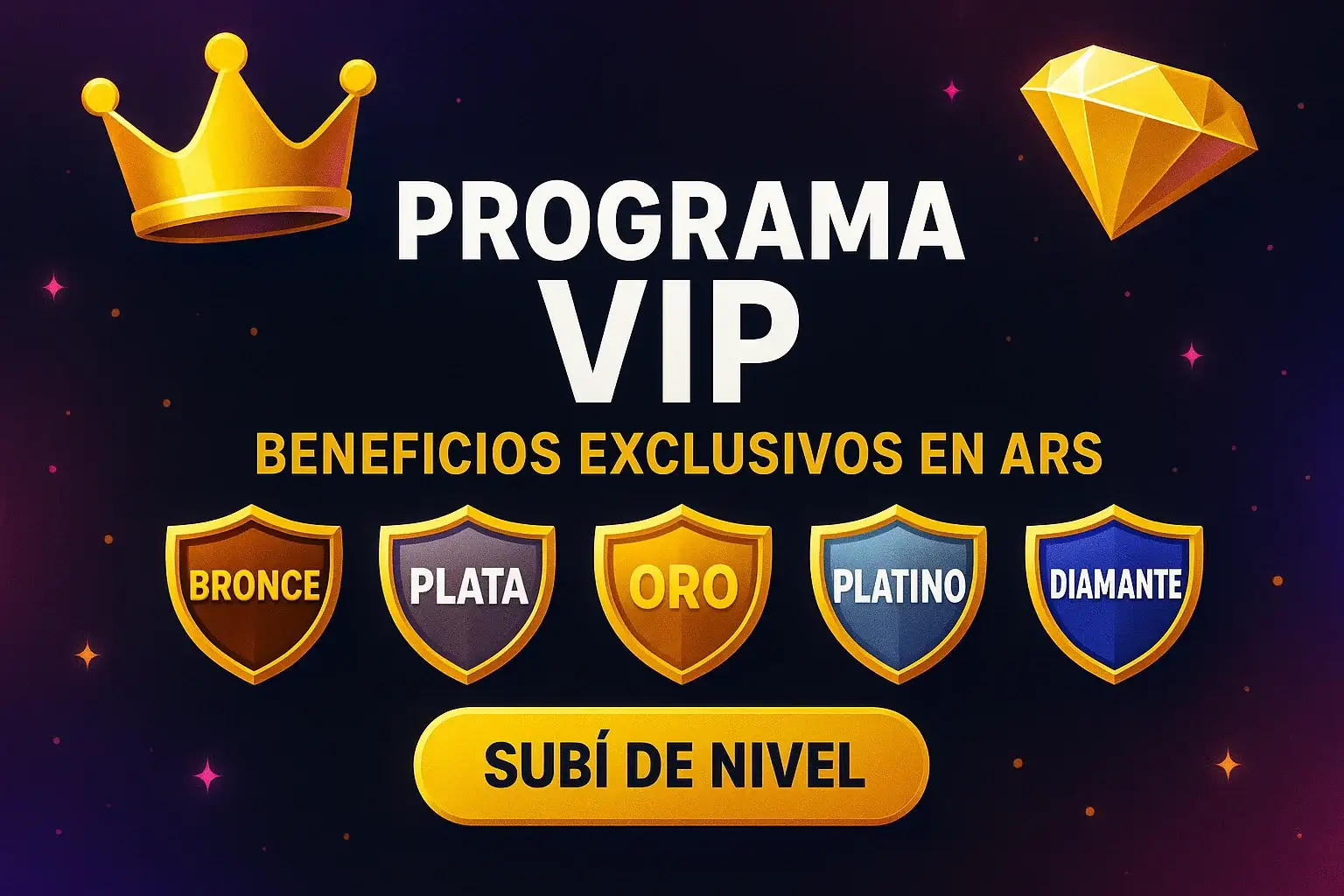 Banner de programa VIP con niveles Bronce Plata Oro Platino y Diamante