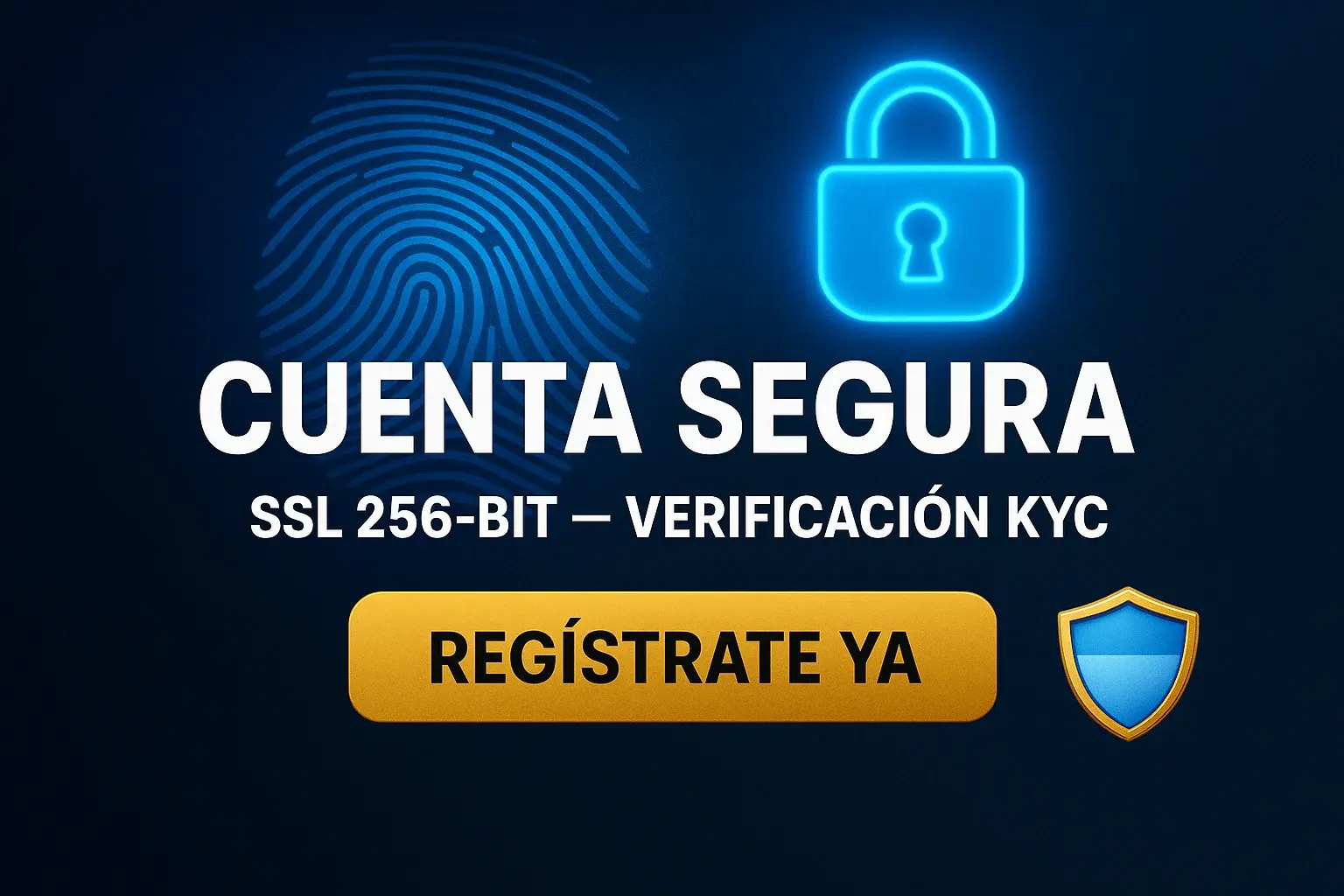 Banner de registro seguro con escaneo biométrico, candado y botón Registrate Ya