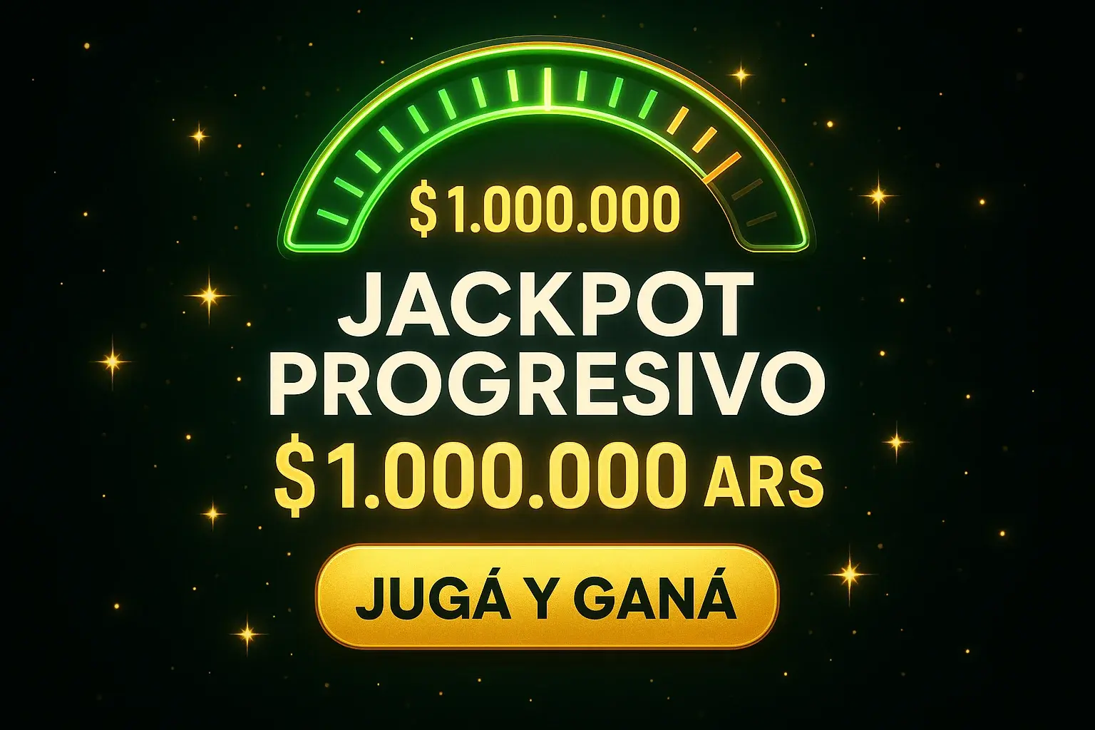 Banner de casino con jackpot progresivo, fondo oscuro y botón Jugá y Ganá